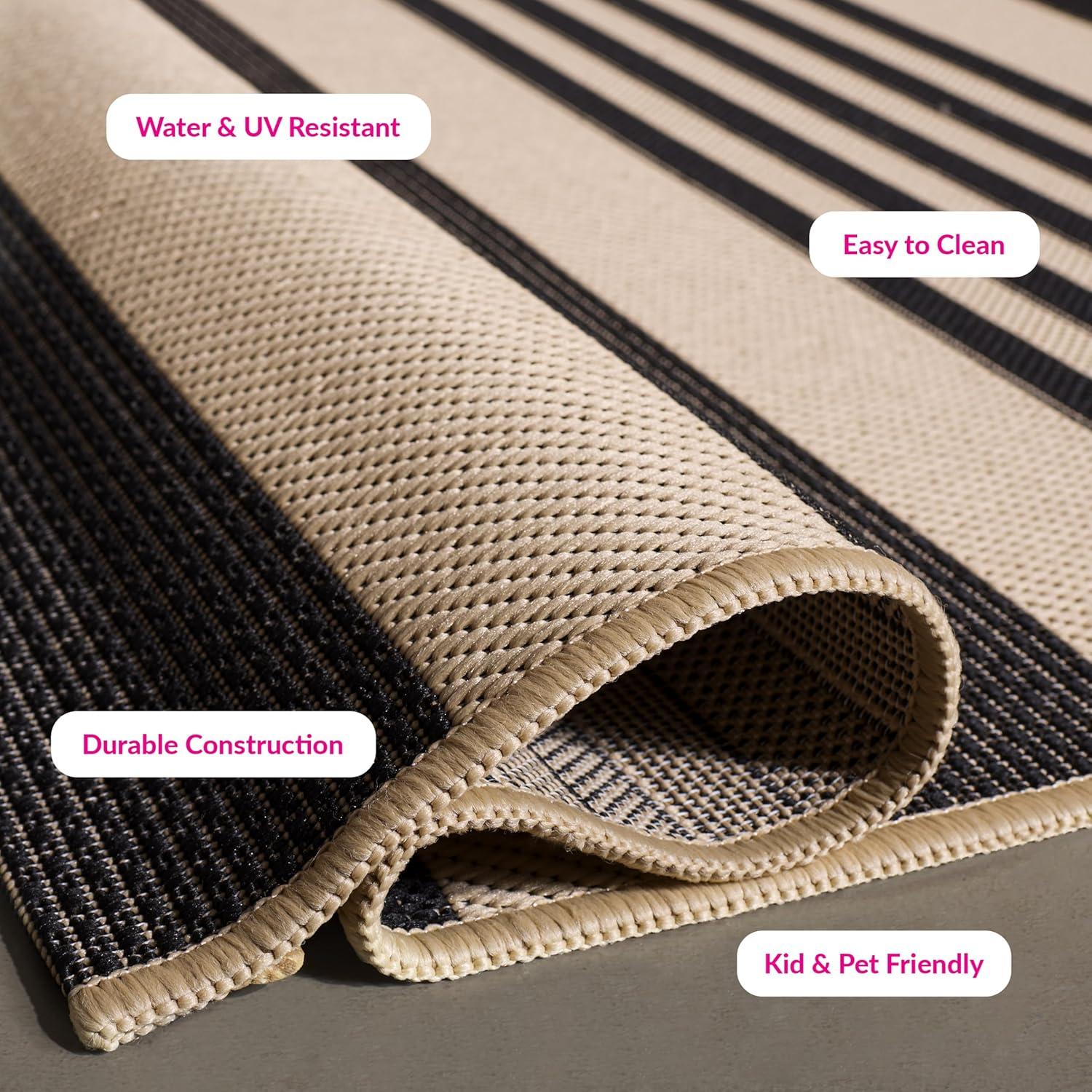 image:imageSAFAVIEH Courtyard Collection 8 x 11 BeigeSweet Pea CY6062 Stripe Indoor Outdoor Waterproof EasyCleaning Patio Backyard Mudroom AreaRugBlackBone