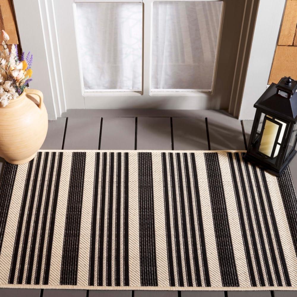 image:imageSAFAVIEH Courtyard Collection 8 x 11 BeigeSweet Pea CY6062 Stripe Indoor Outdoor Waterproof EasyCleaning Patio Backyard Mudroom AreaRugBlackBone