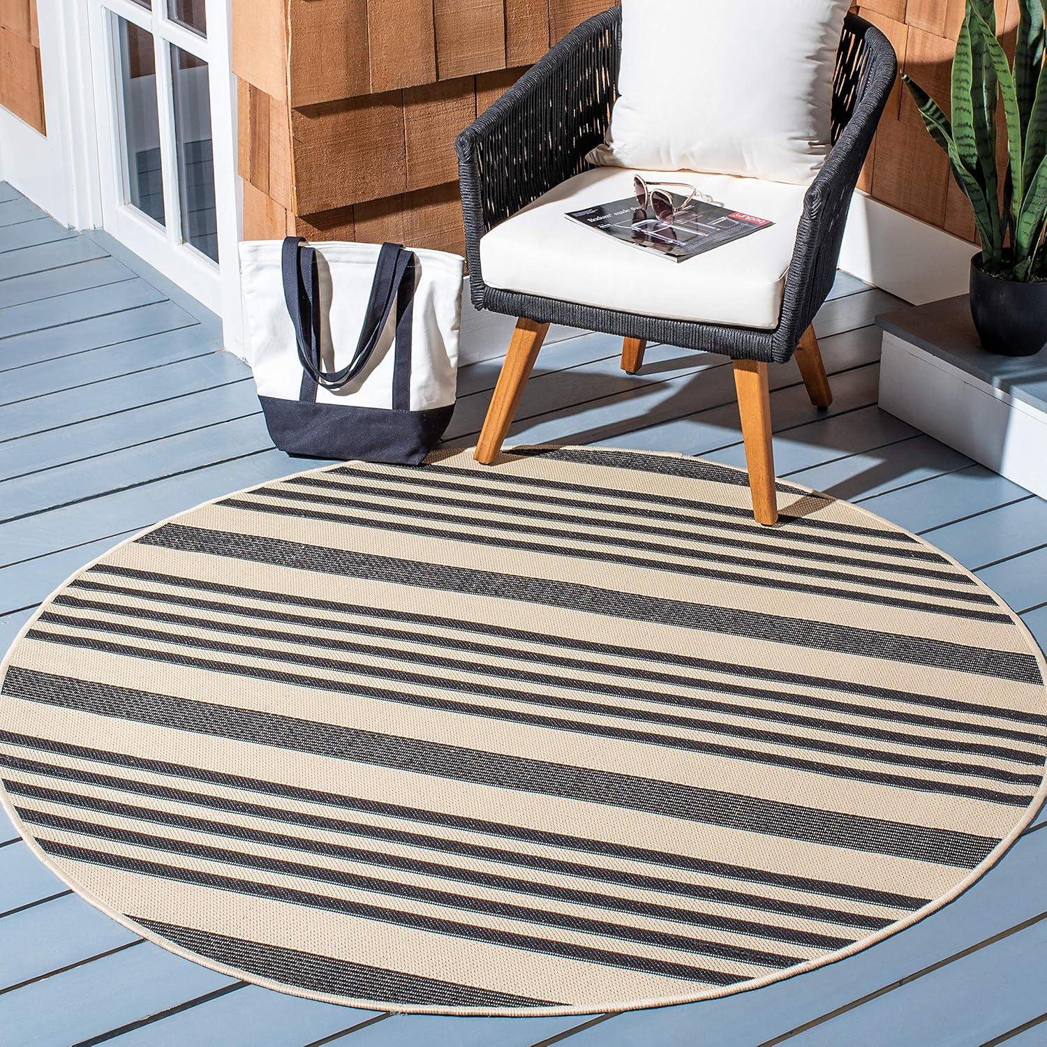 image:imageSAFAVIEH Courtyard Collection 8 x 11 BeigeSweet Pea CY6062 Stripe Indoor Outdoor Waterproof EasyCleaning Patio Backyard Mudroom AreaRugBlackBone