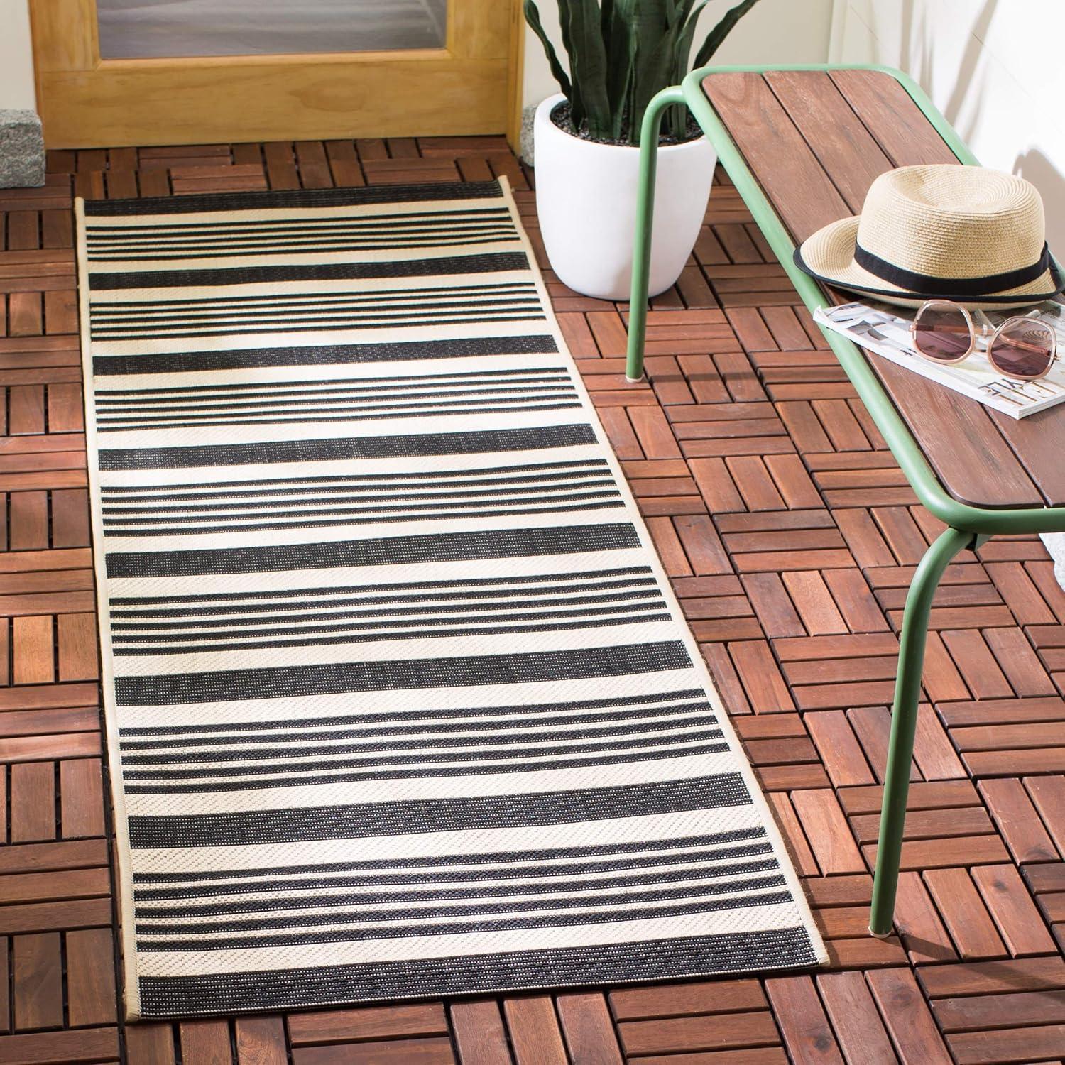 image:imageSAFAVIEH Courtyard Collection 8 x 11 BeigeSweet Pea CY6062 Stripe Indoor Outdoor Waterproof EasyCleaning Patio Backyard Mudroom AreaRugBlackBone