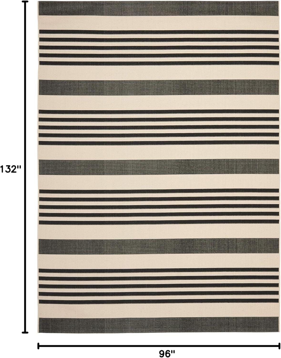 image:imageSAFAVIEH Courtyard Collection 8 x 11 BeigeSweet Pea CY6062 Stripe Indoor Outdoor Waterproof EasyCleaning Patio Backyard Mudroom AreaRugBlackBone