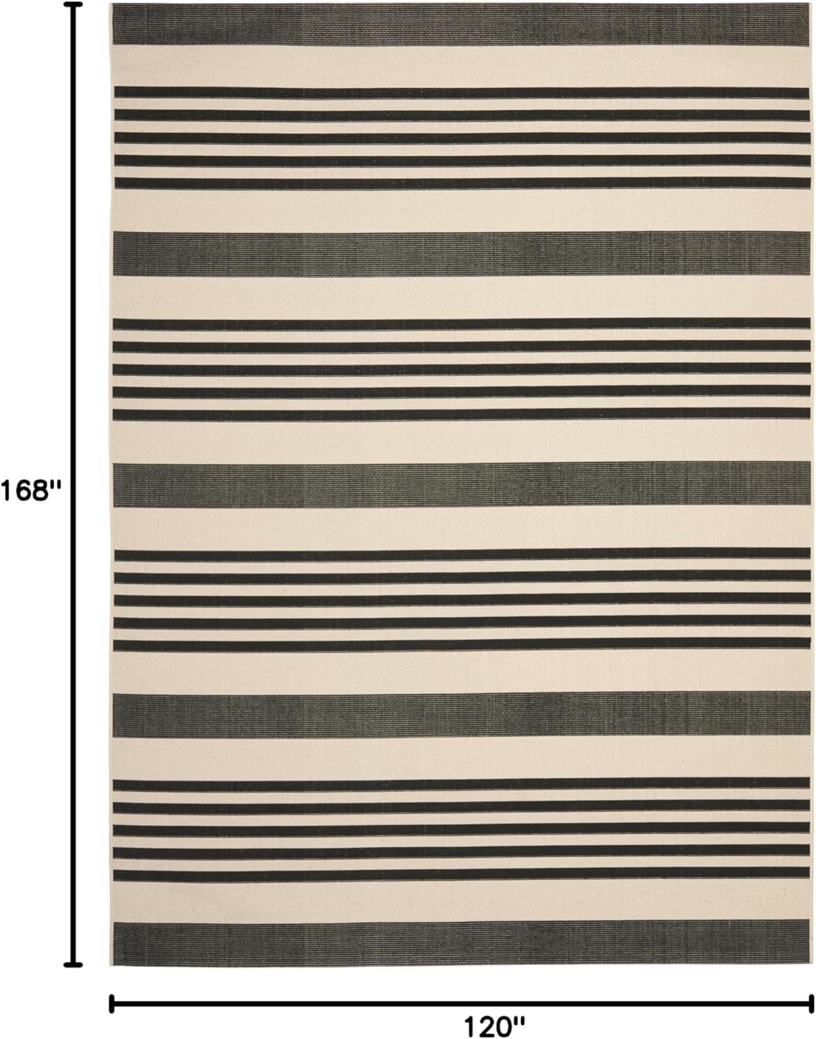 image:imageSAFAVIEH Courtyard Collection 8 x 11 BeigeSweet Pea CY6062 Stripe Indoor Outdoor Waterproof EasyCleaning Patio Backyard Mudroom AreaRugBlackBone