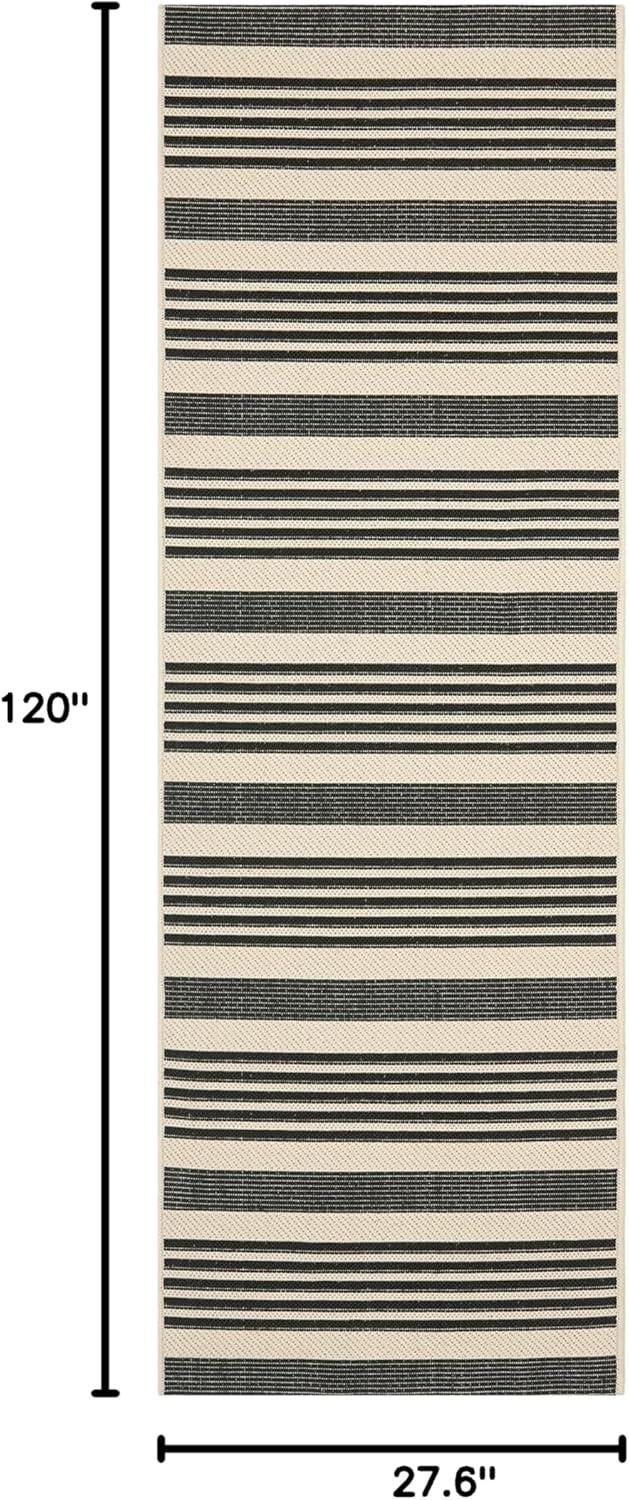 image:imageSAFAVIEH Courtyard Collection 8 x 11 BeigeSweet Pea CY6062 Stripe Indoor Outdoor Waterproof EasyCleaning Patio Backyard Mudroom AreaRugBlackBone