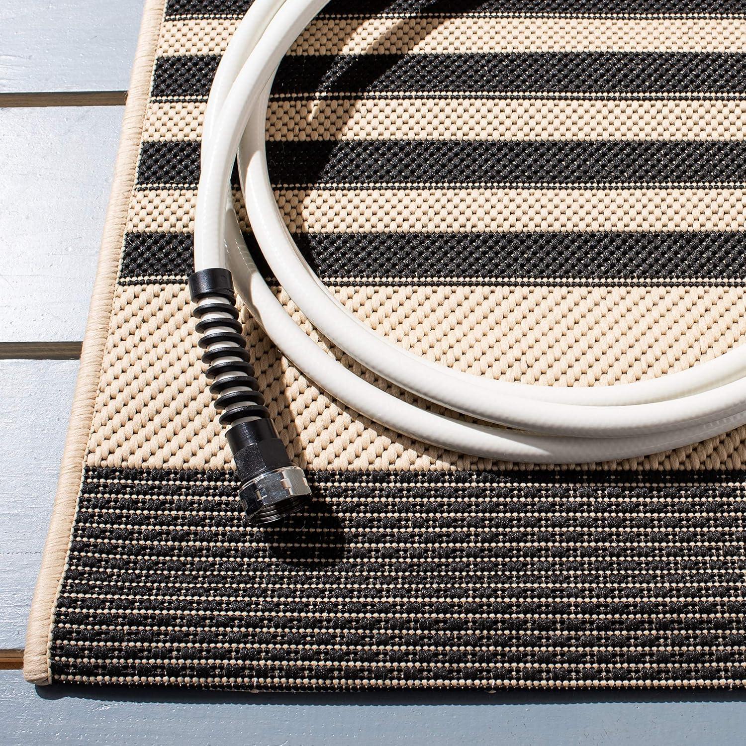 image:imageSAFAVIEH Courtyard Collection 8 x 11 BeigeSweet Pea CY6062 Stripe Indoor Outdoor Waterproof EasyCleaning Patio Backyard Mudroom AreaRugBlackBone