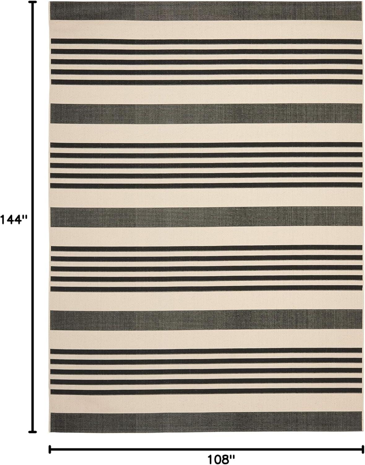 image:imageSAFAVIEH Courtyard Collection 8 x 11 BeigeSweet Pea CY6062 Stripe Indoor Outdoor Waterproof EasyCleaning Patio Backyard Mudroom AreaRugBlackBone