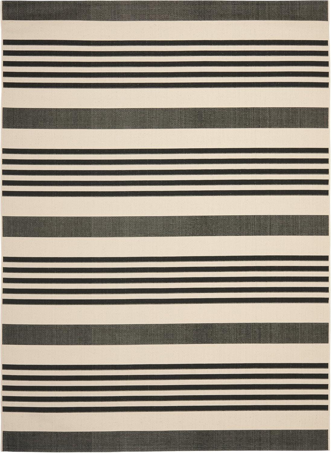 image:imageSAFAVIEH Courtyard Collection 8 x 11 BeigeSweet Pea CY6062 Stripe Indoor Outdoor Waterproof EasyCleaning Patio Backyard Mudroom AreaRugBlackBone