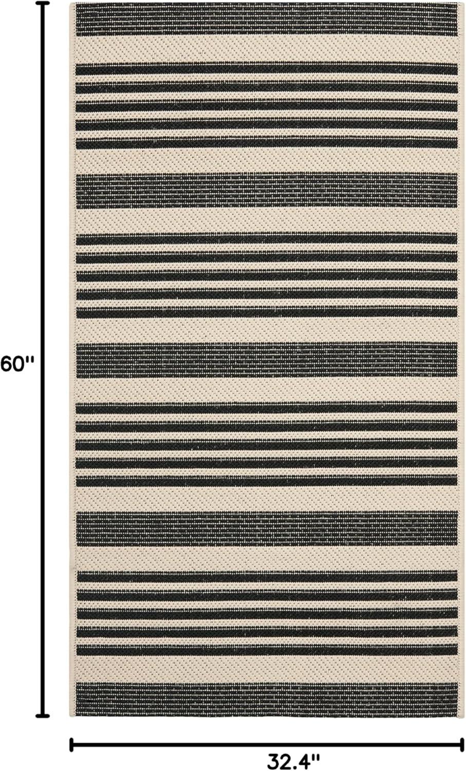 image:imageSAFAVIEH Courtyard Collection 8 x 11 BeigeSweet Pea CY6062 Stripe Indoor Outdoor Waterproof EasyCleaning Patio Backyard Mudroom AreaRugBlackBone