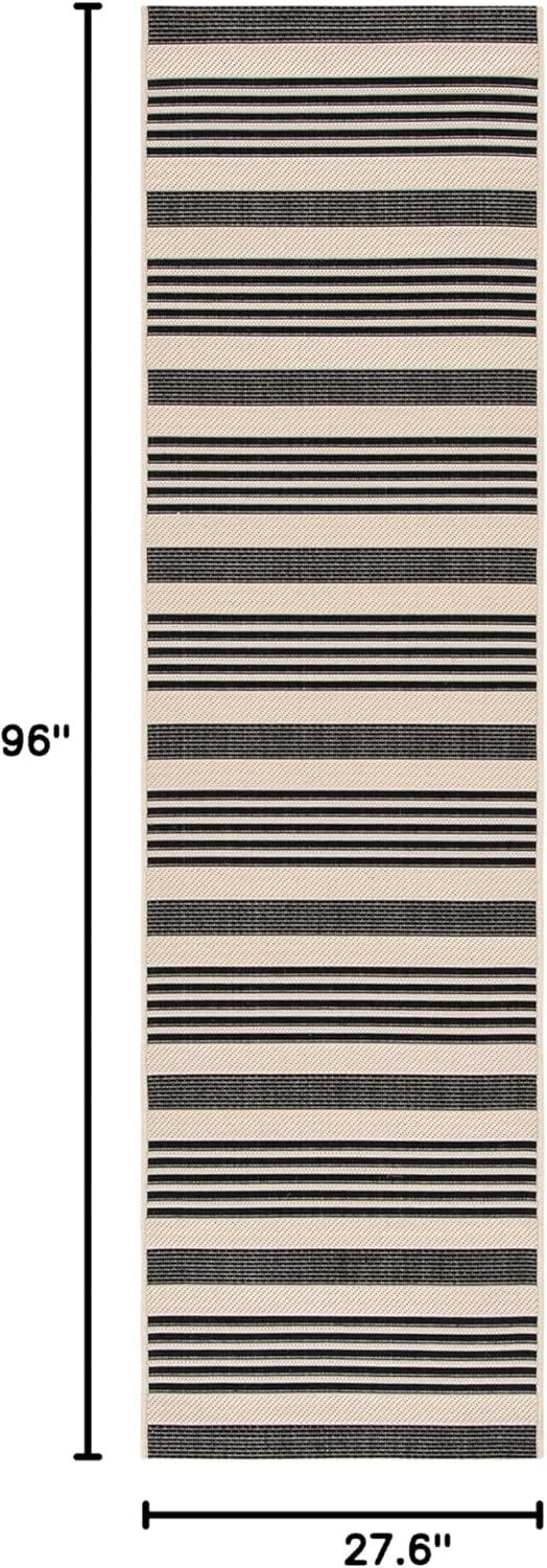 image:imageSAFAVIEH Courtyard Collection 8 x 11 BeigeSweet Pea CY6062 Stripe Indoor Outdoor Waterproof EasyCleaning Patio Backyard Mudroom AreaRugBlackBone