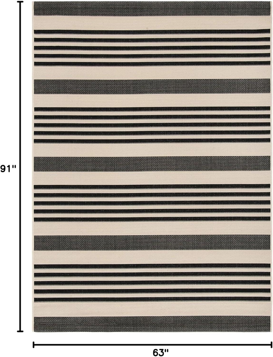 image:imageSAFAVIEH Courtyard Collection 8 x 11 BeigeSweet Pea CY6062 Stripe Indoor Outdoor Waterproof EasyCleaning Patio Backyard Mudroom AreaRugBlackBone