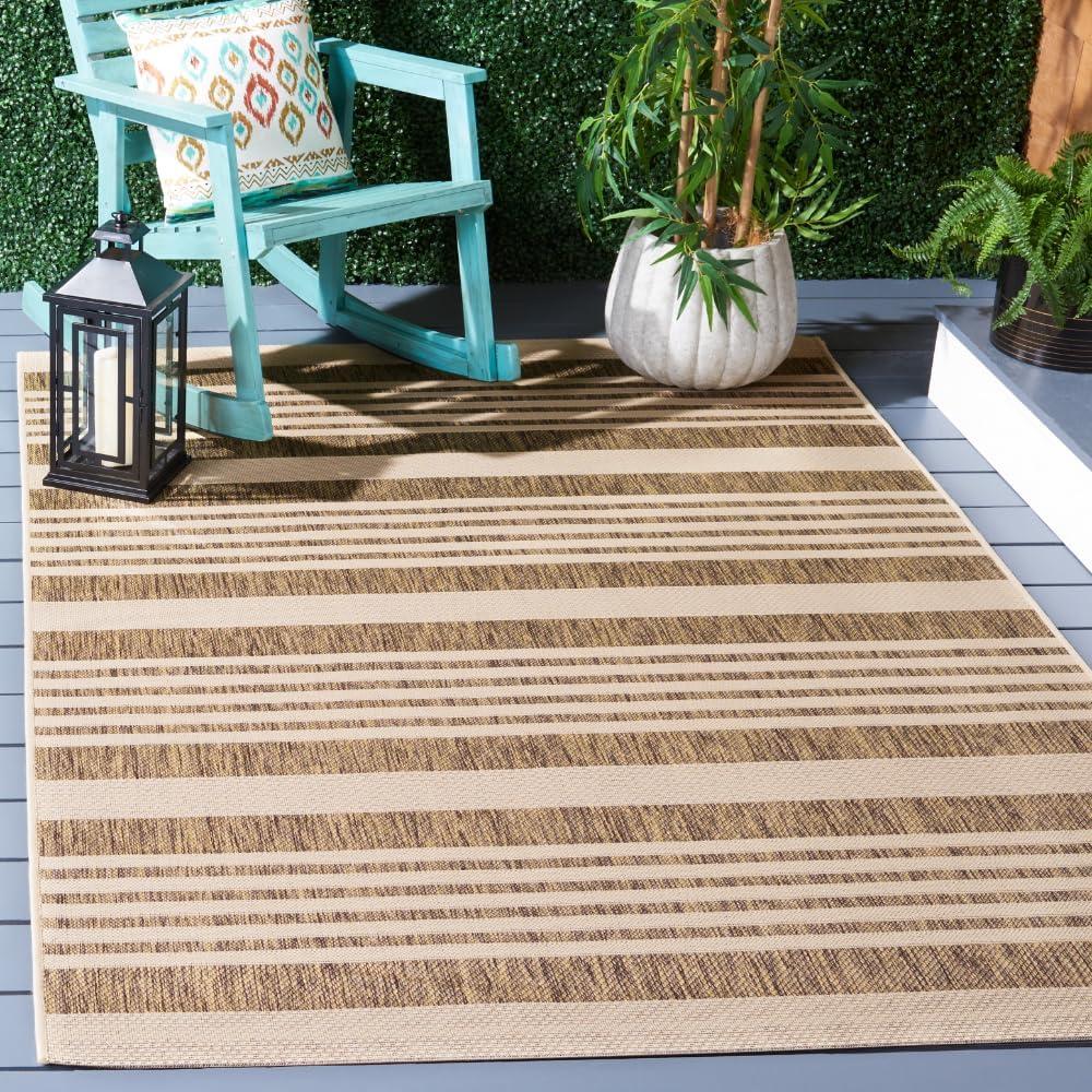 image:imageSAFAVIEH Courtyard Collection 8 x 11 BeigeSweet Pea CY6062 Stripe Indoor Outdoor Waterproof EasyCleaning Patio Backyard Mudroom AreaRugBrownBone