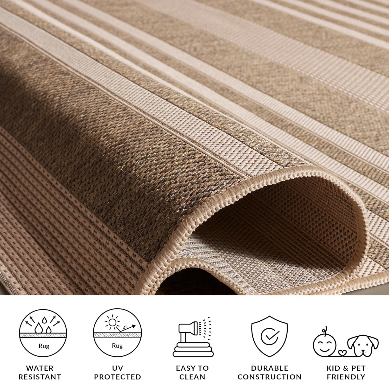 image:imageSAFAVIEH Courtyard Collection 8 x 11 BeigeSweet Pea CY6062 Stripe Indoor Outdoor Waterproof EasyCleaning Patio Backyard Mudroom AreaRugBrownBone