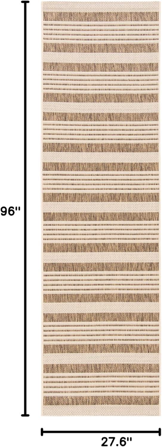 image:imageSAFAVIEH Courtyard Collection 8 x 11 BeigeSweet Pea CY6062 Stripe Indoor Outdoor Waterproof EasyCleaning Patio Backyard Mudroom AreaRugBrownBone