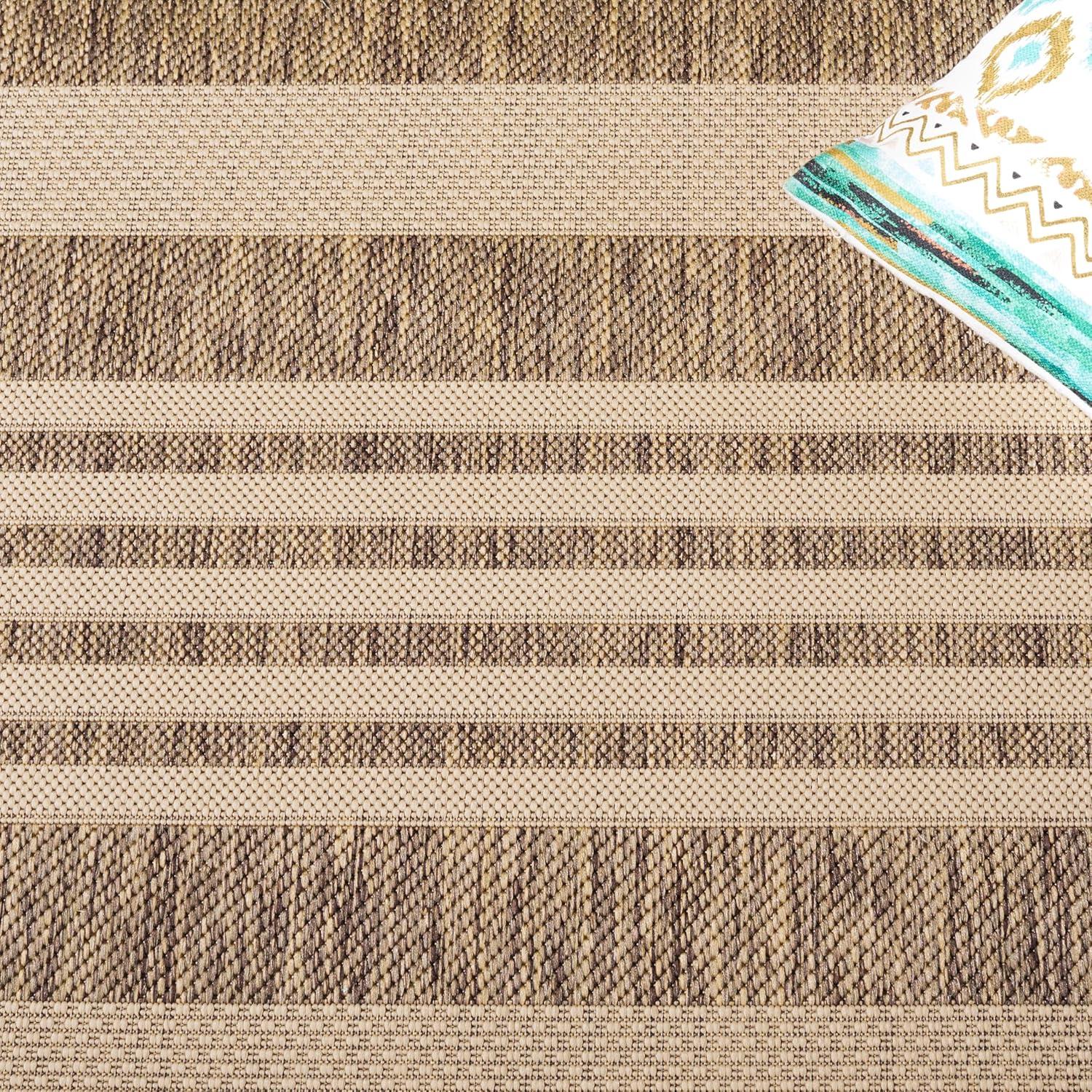 image:imageSAFAVIEH Courtyard Collection 8 x 11 BeigeSweet Pea CY6062 Stripe Indoor Outdoor Waterproof EasyCleaning Patio Backyard Mudroom AreaRugBrownBone