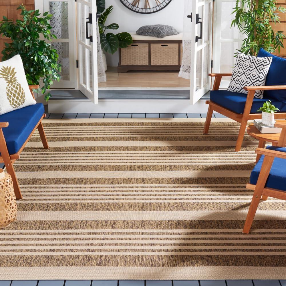image:imageSAFAVIEH Courtyard Collection 8 x 11 BeigeSweet Pea CY6062 Stripe Indoor Outdoor Waterproof EasyCleaning Patio Backyard Mudroom AreaRugBrownBone