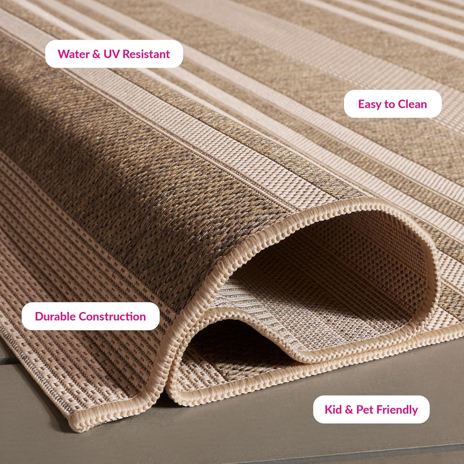 image:imageSAFAVIEH Courtyard Collection 8 x 11 BeigeSweet Pea CY6062 Stripe Indoor Outdoor Waterproof EasyCleaning Patio Backyard Mudroom AreaRugBrownBone