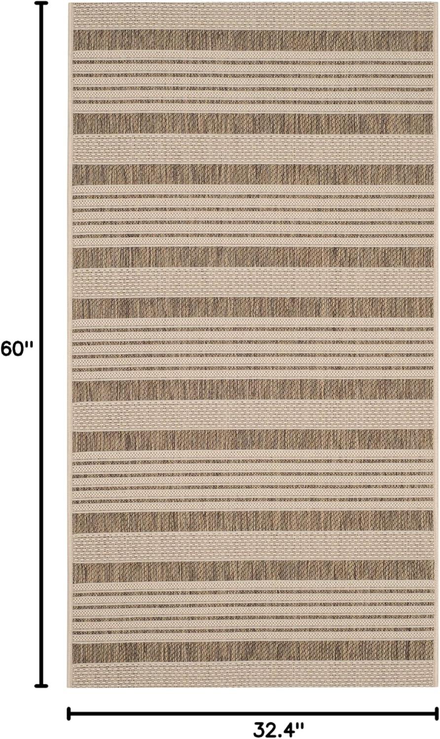 image:imageSAFAVIEH Courtyard Collection 8 x 11 BeigeSweet Pea CY6062 Stripe Indoor Outdoor Waterproof EasyCleaning Patio Backyard Mudroom AreaRugBrownBone