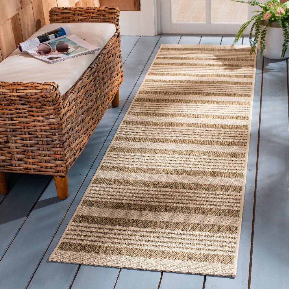 image:imageSAFAVIEH Courtyard Collection 8 x 11 BeigeSweet Pea CY6062 Stripe Indoor Outdoor Waterproof EasyCleaning Patio Backyard Mudroom AreaRugBrownBone
