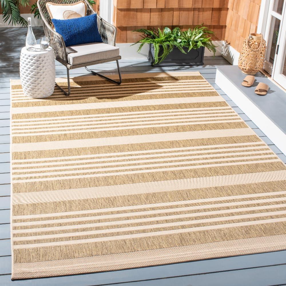 image:imageSAFAVIEH Courtyard Collection 8 x 11 BeigeSweet Pea CY6062 Stripe Indoor Outdoor Waterproof EasyCleaning Patio Backyard Mudroom AreaRugBrownBone