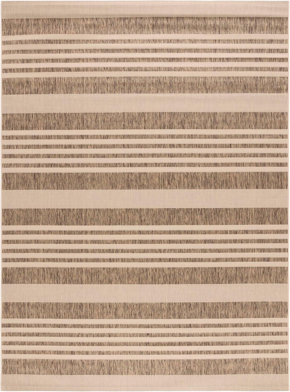 image:imageSAFAVIEH Courtyard Collection 8 x 11 BeigeSweet Pea CY6062 Stripe Indoor Outdoor Waterproof EasyCleaning Patio Backyard Mudroom AreaRugBrownBone