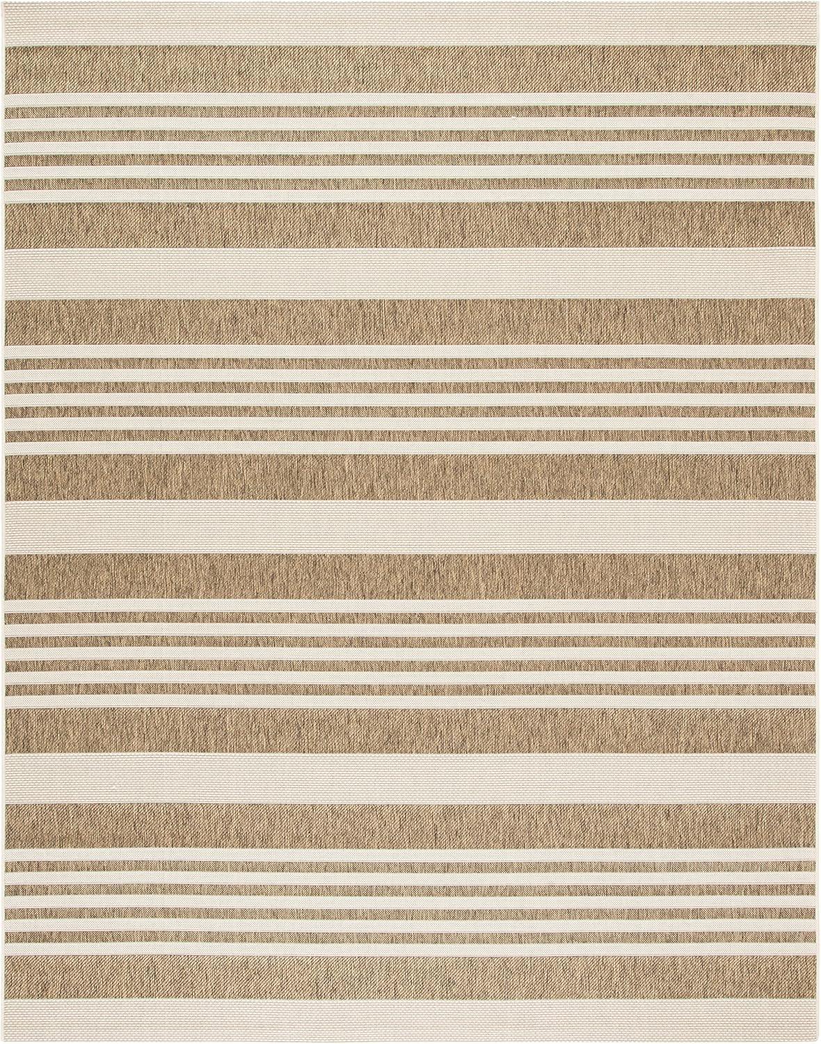 image:imageSAFAVIEH Courtyard Collection 8 x 11 BeigeSweet Pea CY6062 Stripe Indoor Outdoor Waterproof EasyCleaning Patio Backyard Mudroom AreaRugBrownBone