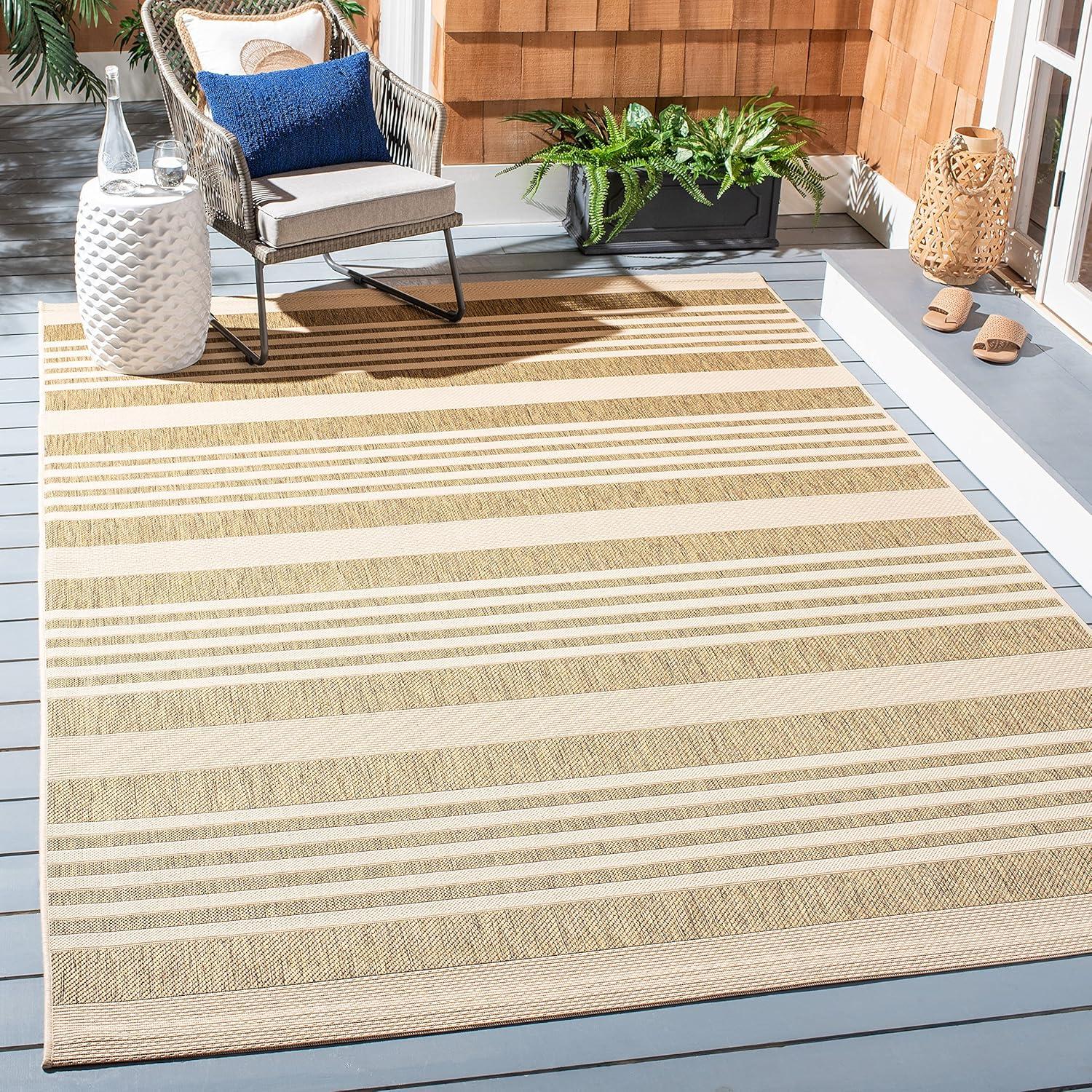 image:imageSAFAVIEH Courtyard Collection 8 x 11 BeigeSweet Pea CY6062 Stripe Indoor Outdoor Waterproof EasyCleaning Patio Backyard Mudroom AreaRugBrownBone