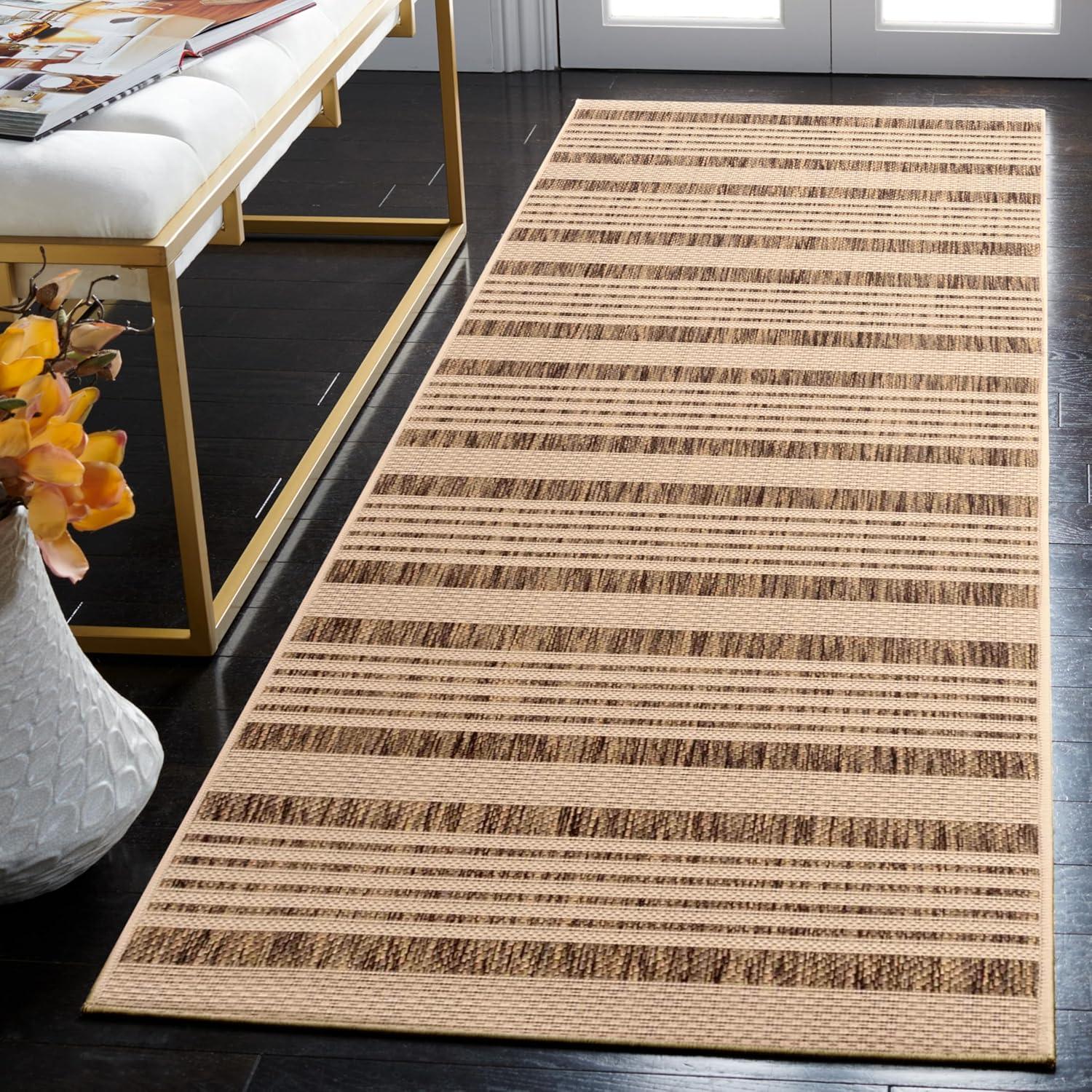 image:imageSAFAVIEH Courtyard Collection 8 x 11 BeigeSweet Pea CY6062 Stripe Indoor Outdoor Waterproof EasyCleaning Patio Backyard Mudroom AreaRugBrownBone
