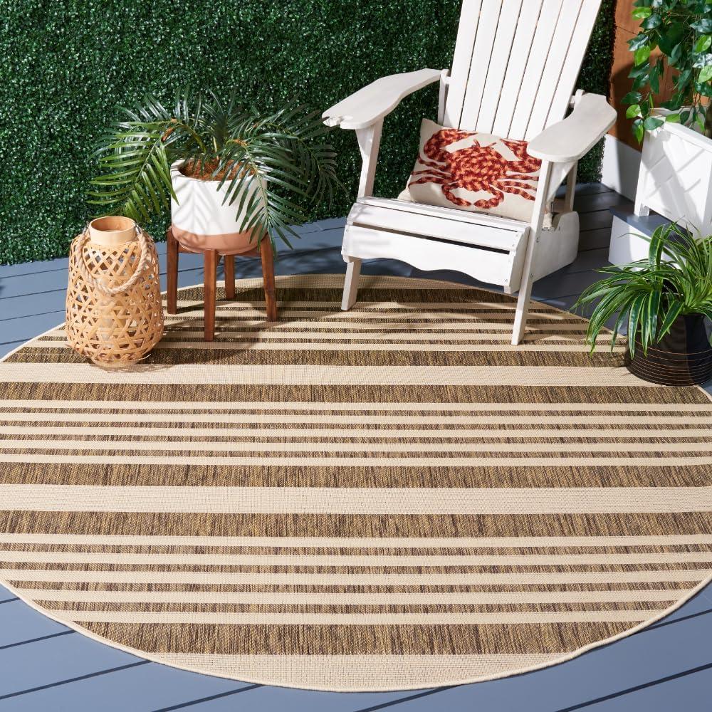image:imageSAFAVIEH Courtyard Collection 8 x 11 BeigeSweet Pea CY6062 Stripe Indoor Outdoor Waterproof EasyCleaning Patio Backyard Mudroom AreaRugBrownBone