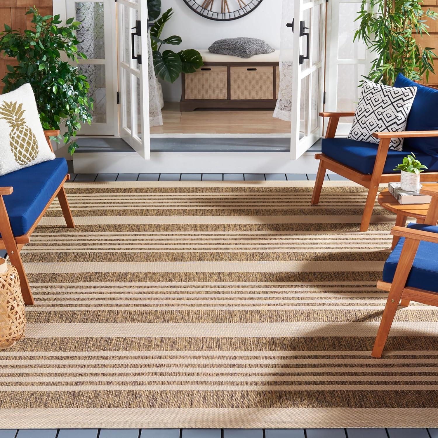 image:imageSAFAVIEH Courtyard Collection 8 x 11 BeigeSweet Pea CY6062 Stripe Indoor Outdoor Waterproof EasyCleaning Patio Backyard Mudroom AreaRugBrownBone