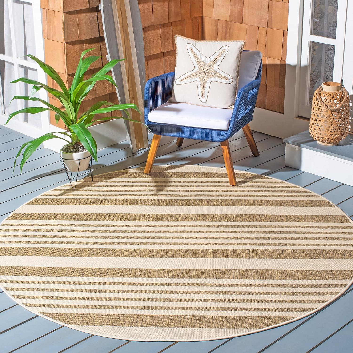 image:imageSAFAVIEH Courtyard Collection 8 x 11 BeigeSweet Pea CY6062 Stripe Indoor Outdoor Waterproof EasyCleaning Patio Backyard Mudroom AreaRugBrownBone
