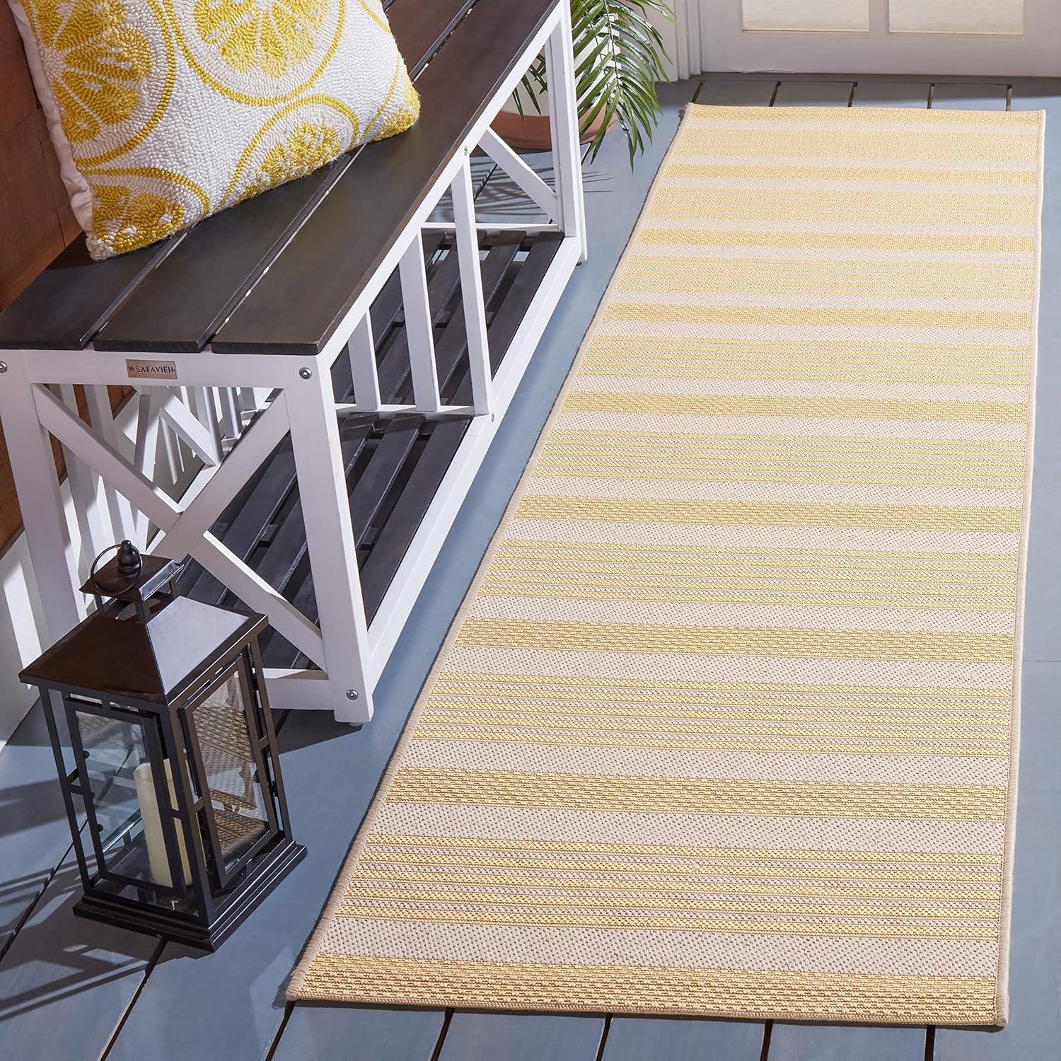 image:imageSAFAVIEH Courtyard Collection 8 x 11 BeigeSweet Pea CY6062 Stripe Indoor Outdoor Waterproof EasyCleaning Patio Backyard Mudroom AreaRugGoldBeige