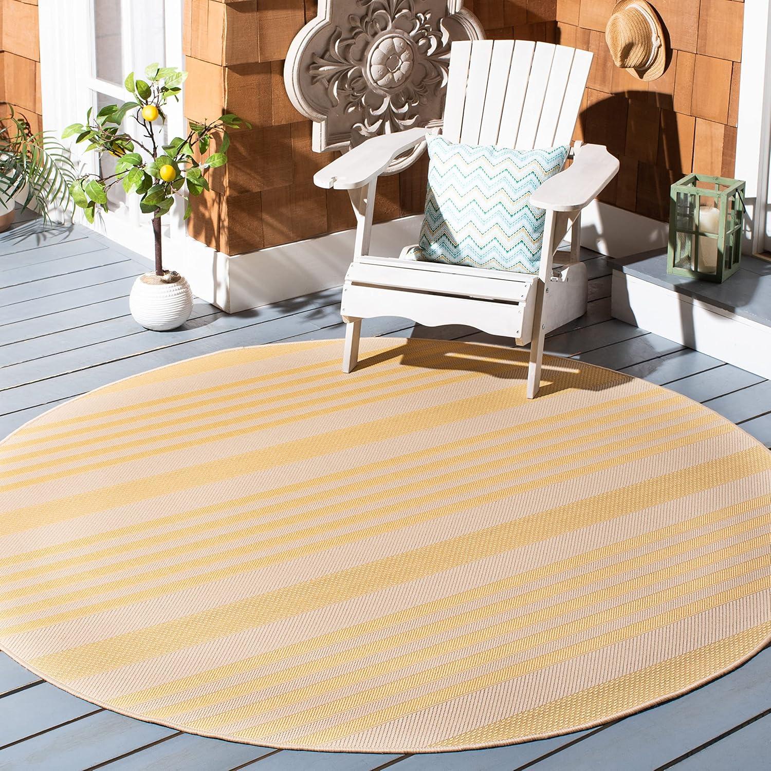 image:imageSAFAVIEH Courtyard Collection 8 x 11 BeigeSweet Pea CY6062 Stripe Indoor Outdoor Waterproof EasyCleaning Patio Backyard Mudroom AreaRugGoldBeige