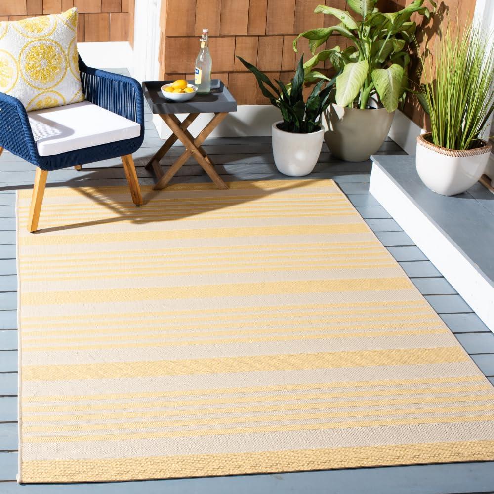 image:imageSAFAVIEH Courtyard Collection 8 x 11 BeigeSweet Pea CY6062 Stripe Indoor Outdoor Waterproof EasyCleaning Patio Backyard Mudroom AreaRugGoldBeige