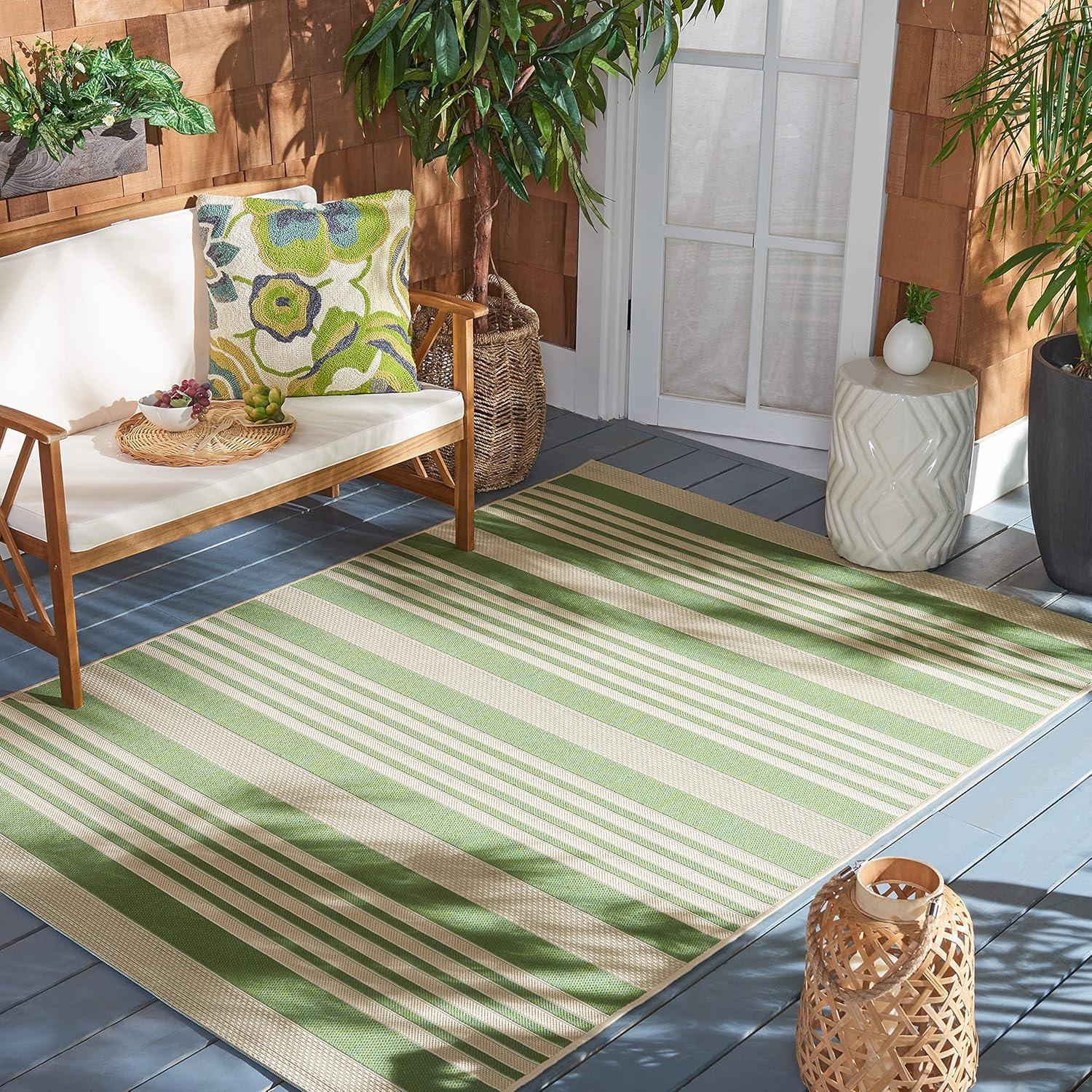 image:imageSAFAVIEH Courtyard Collection 8 x 11 BeigeSweet Pea CY6062 Stripe Indoor Outdoor Waterproof EasyCleaning Patio Backyard Mudroom AreaRugGreenBeige