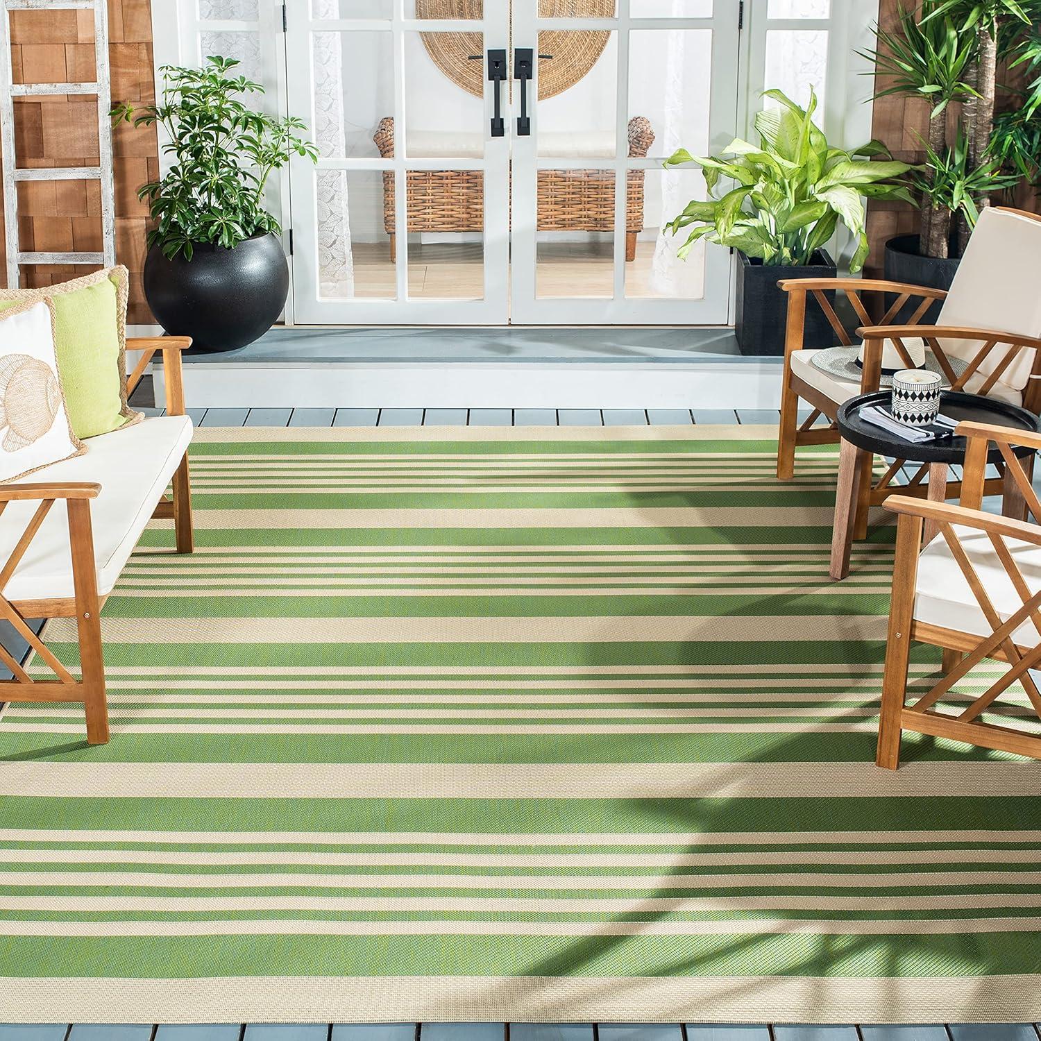 image:imageSAFAVIEH Courtyard Collection 8 x 11 BeigeSweet Pea CY6062 Stripe Indoor Outdoor Waterproof EasyCleaning Patio Backyard Mudroom AreaRugGreenBeige
