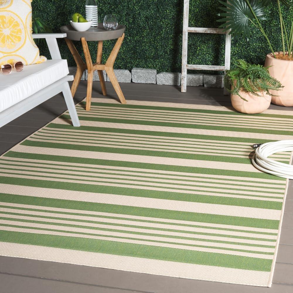 image:imageSAFAVIEH Courtyard Collection 8 x 11 BeigeSweet Pea CY6062 Stripe Indoor Outdoor Waterproof EasyCleaning Patio Backyard Mudroom AreaRugGreenBeige