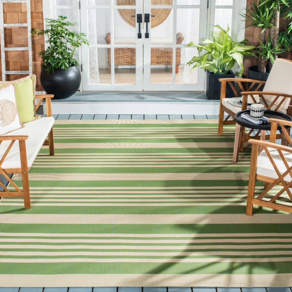 image:imageSAFAVIEH Courtyard Collection 8 x 11 BeigeSweet Pea CY6062 Stripe Indoor Outdoor Waterproof EasyCleaning Patio Backyard Mudroom AreaRugGreenBeige