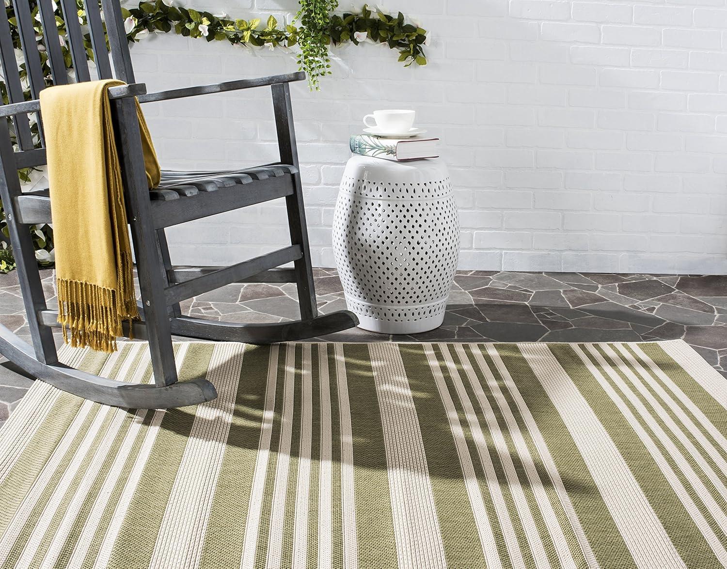 image:imageSAFAVIEH Courtyard Collection 8 x 11 BeigeSweet Pea CY6062 Stripe Indoor Outdoor Waterproof EasyCleaning Patio Backyard Mudroom AreaRugGreenBeige