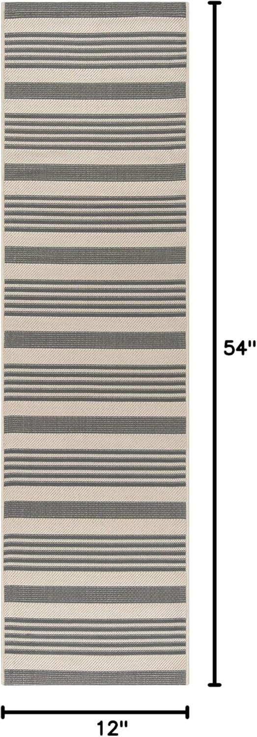 image:imageSAFAVIEH Courtyard Collection 8 x 11 BeigeSweet Pea CY6062 Stripe Indoor Outdoor Waterproof EasyCleaning Patio Backyard Mudroom AreaRugGreyBone