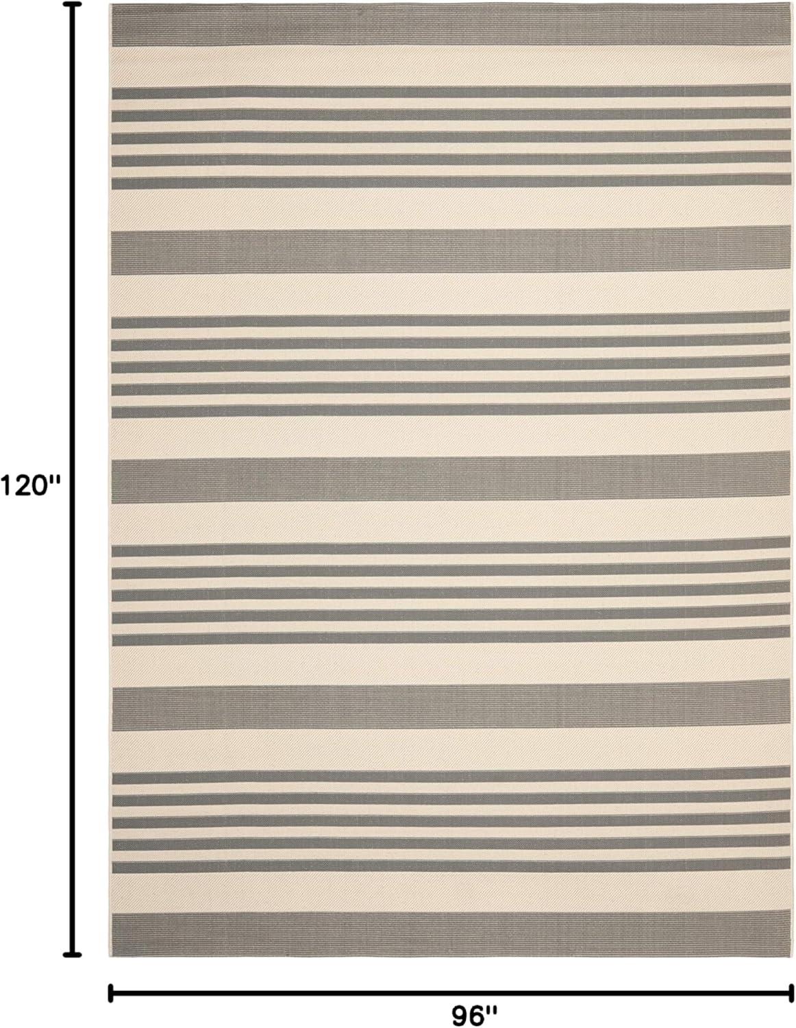 image:imageSAFAVIEH Courtyard Collection 8 x 11 BeigeSweet Pea CY6062 Stripe Indoor Outdoor Waterproof EasyCleaning Patio Backyard Mudroom AreaRugGreyBone