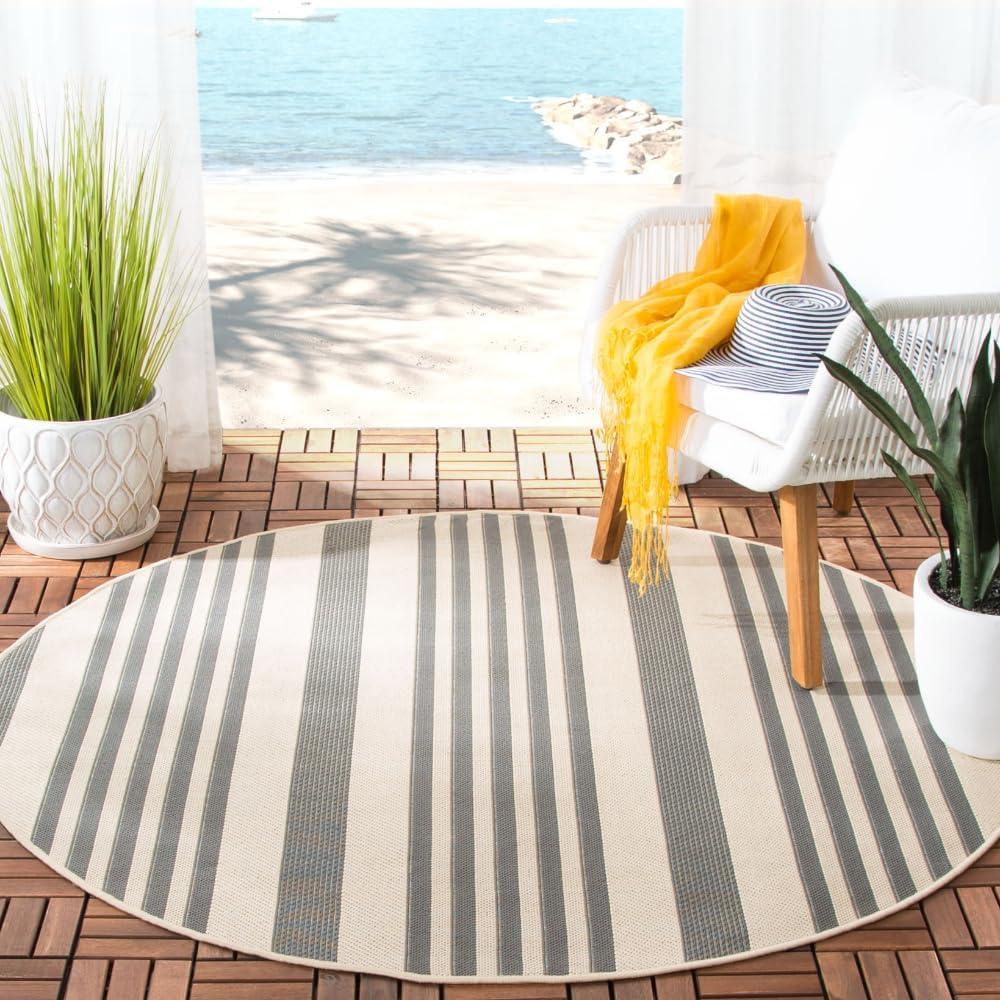 image:imageSAFAVIEH Courtyard Collection 8 x 11 BeigeSweet Pea CY6062 Stripe Indoor Outdoor Waterproof EasyCleaning Patio Backyard Mudroom AreaRugGreyBone