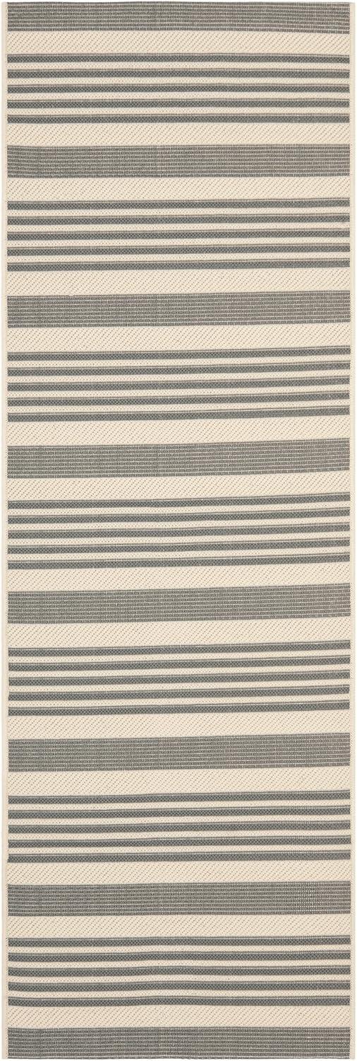 image:imageSAFAVIEH Courtyard Collection 8 x 11 BeigeSweet Pea CY6062 Stripe Indoor Outdoor Waterproof EasyCleaning Patio Backyard Mudroom AreaRugGreyBone