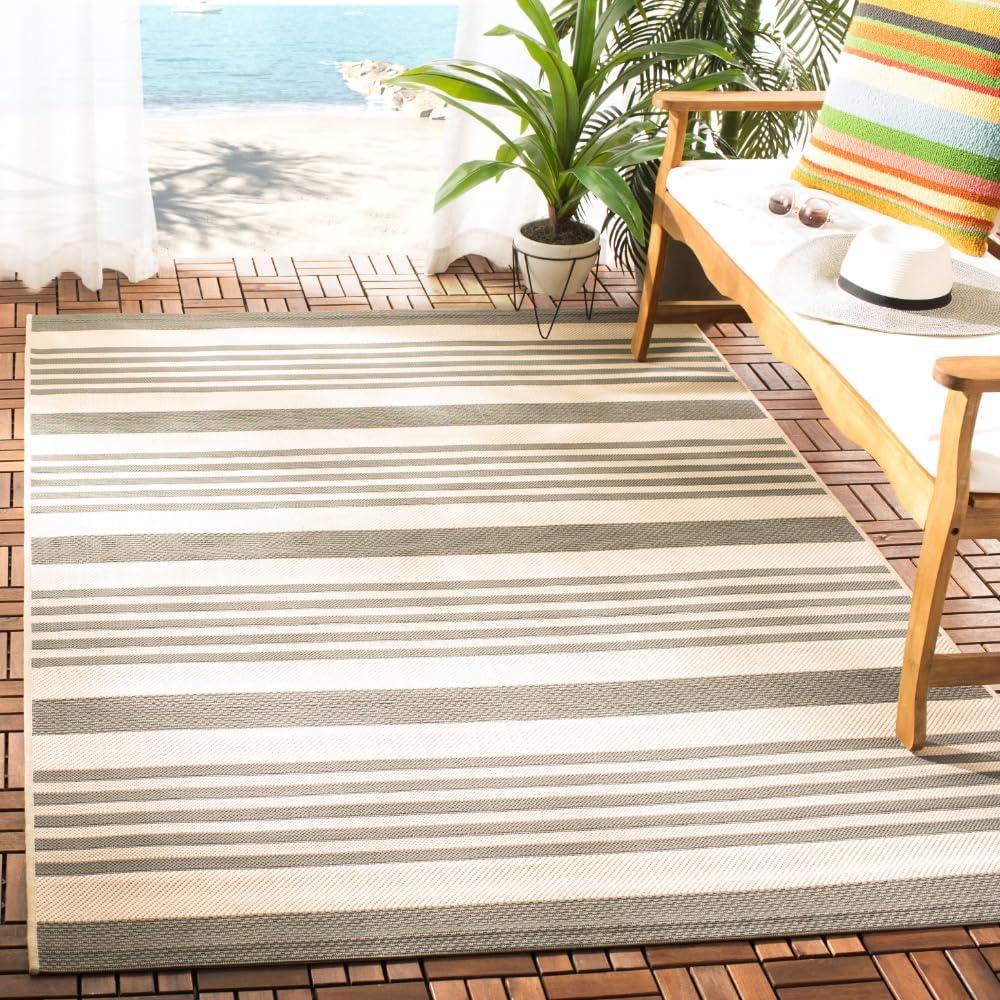 image:imageSAFAVIEH Courtyard Collection 8 x 11 BeigeSweet Pea CY6062 Stripe Indoor Outdoor Waterproof EasyCleaning Patio Backyard Mudroom AreaRugGreyBone