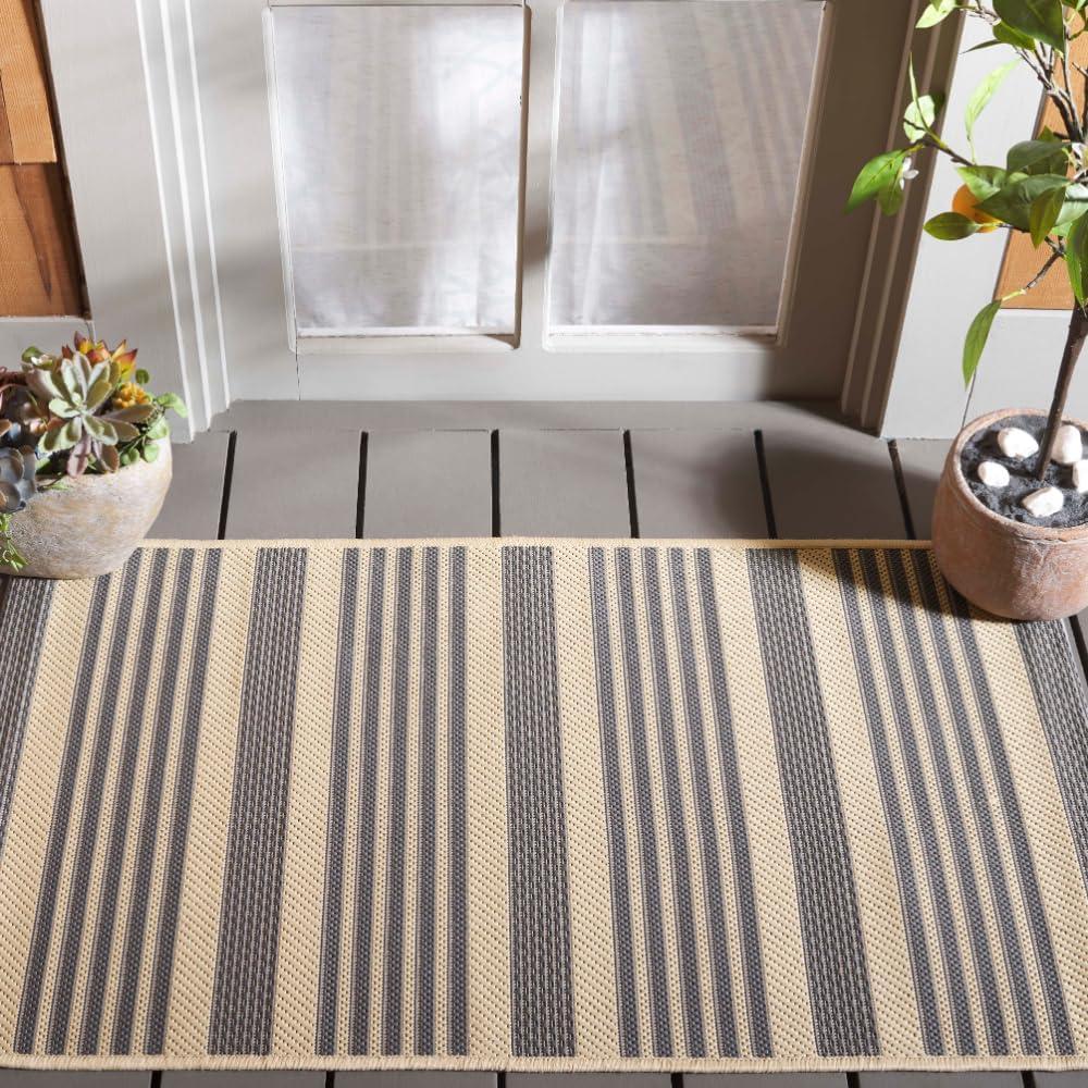 image:imageSAFAVIEH Courtyard Collection 8 x 11 BeigeSweet Pea CY6062 Stripe Indoor Outdoor Waterproof EasyCleaning Patio Backyard Mudroom AreaRugGreyBone