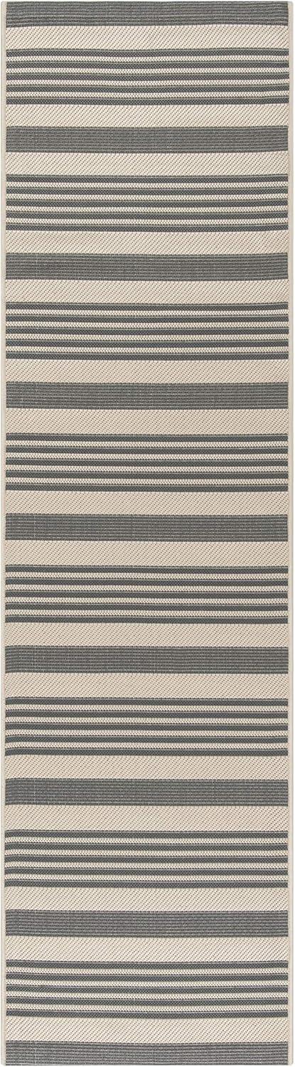image:imageSAFAVIEH Courtyard Collection 8 x 11 BeigeSweet Pea CY6062 Stripe Indoor Outdoor Waterproof EasyCleaning Patio Backyard Mudroom AreaRugGreyBone