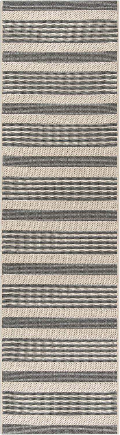 image:imageSAFAVIEH Courtyard Collection 8 x 11 BeigeSweet Pea CY6062 Stripe Indoor Outdoor Waterproof EasyCleaning Patio Backyard Mudroom AreaRugGreyBone