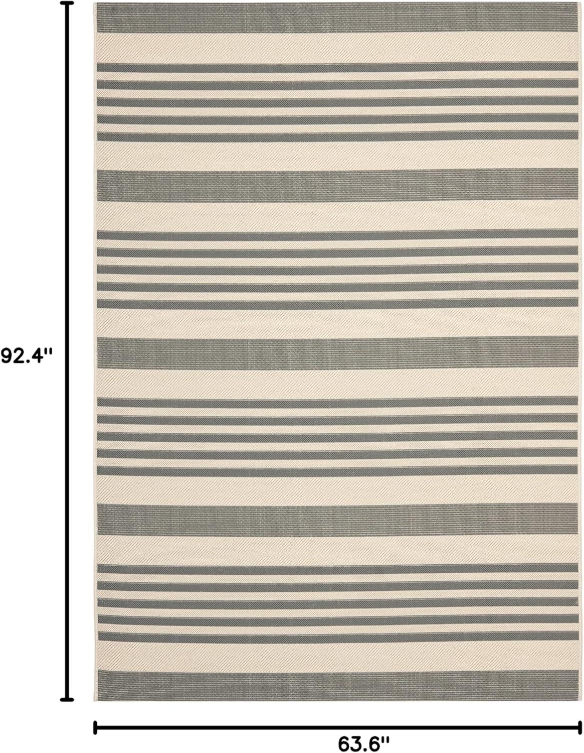 image:imageSAFAVIEH Courtyard Collection 8 x 11 BeigeSweet Pea CY6062 Stripe Indoor Outdoor Waterproof EasyCleaning Patio Backyard Mudroom AreaRugGreyBone