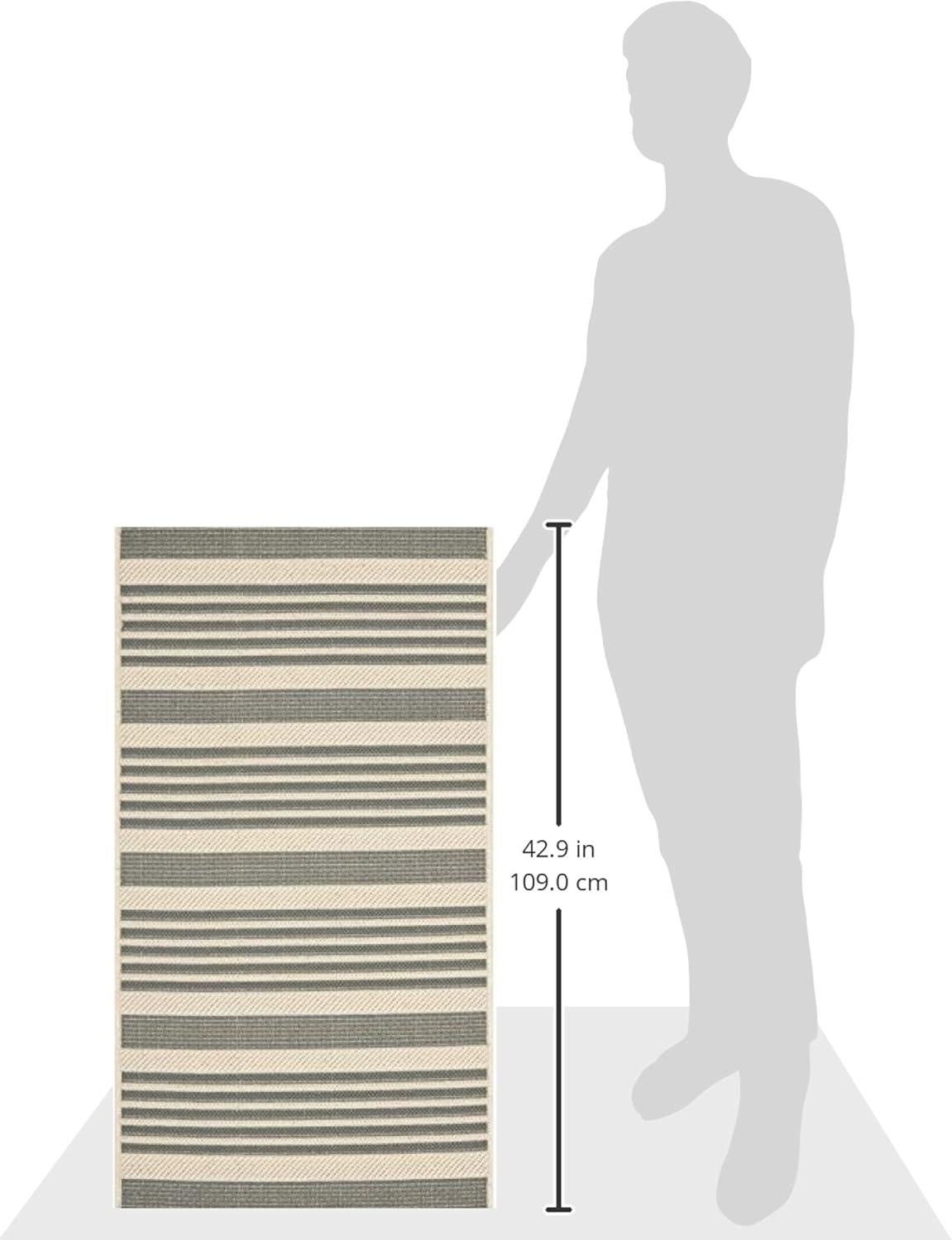 image:imageSAFAVIEH Courtyard Collection 8 x 11 BeigeSweet Pea CY6062 Stripe Indoor Outdoor Waterproof EasyCleaning Patio Backyard Mudroom AreaRugGreyBone