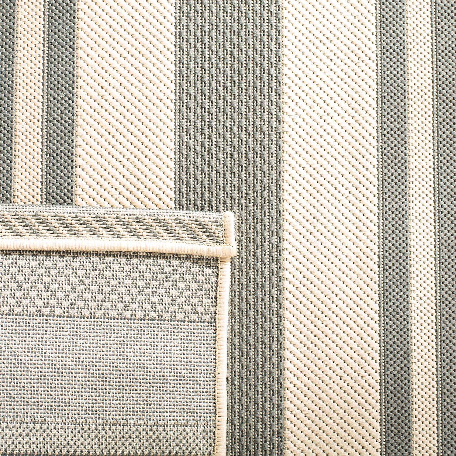 image:imageSAFAVIEH Courtyard Collection 8 x 11 BeigeSweet Pea CY6062 Stripe Indoor Outdoor Waterproof EasyCleaning Patio Backyard Mudroom AreaRugGreyBone