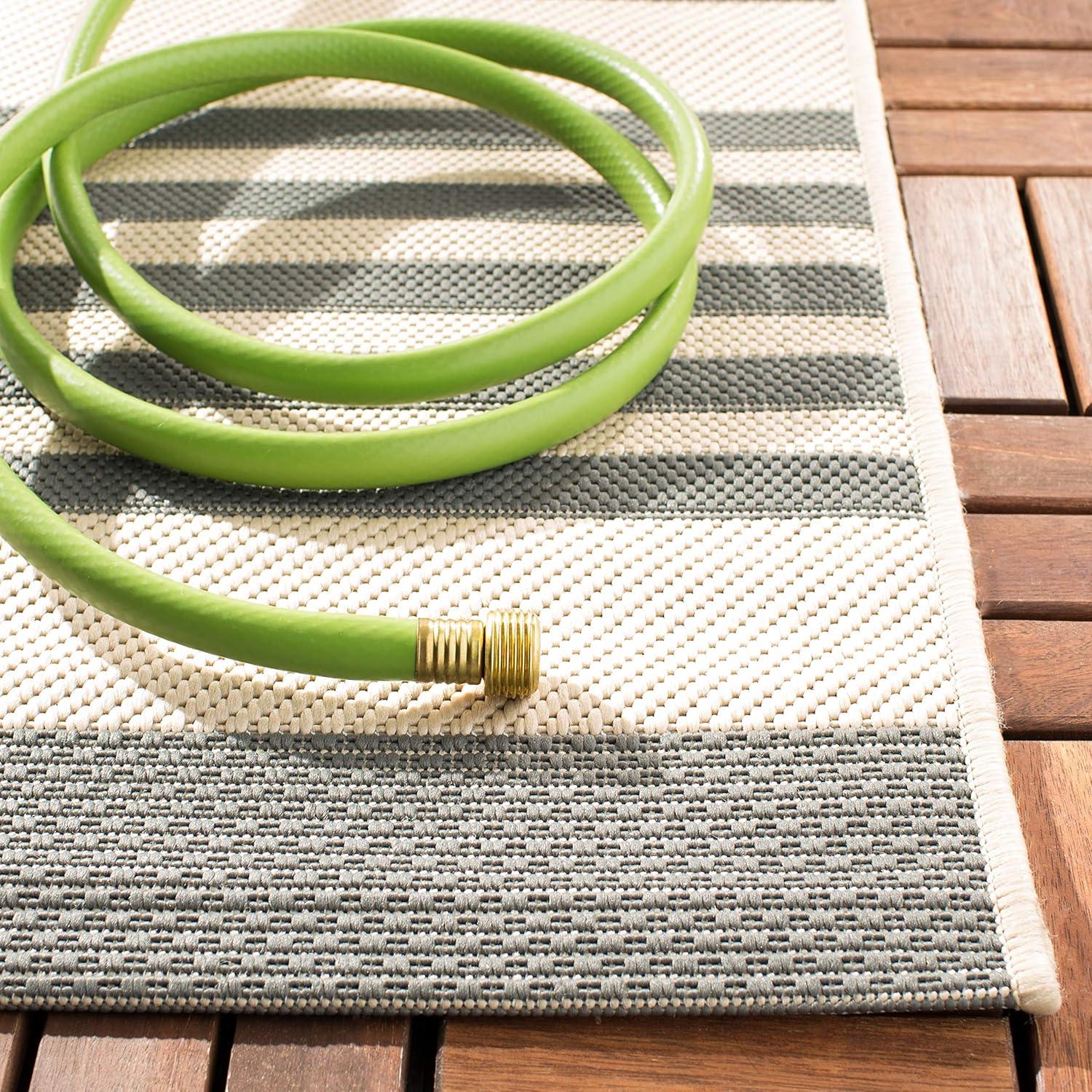 image:imageSAFAVIEH Courtyard Collection 8 x 11 BeigeSweet Pea CY6062 Stripe Indoor Outdoor Waterproof EasyCleaning Patio Backyard Mudroom AreaRugGreyBone