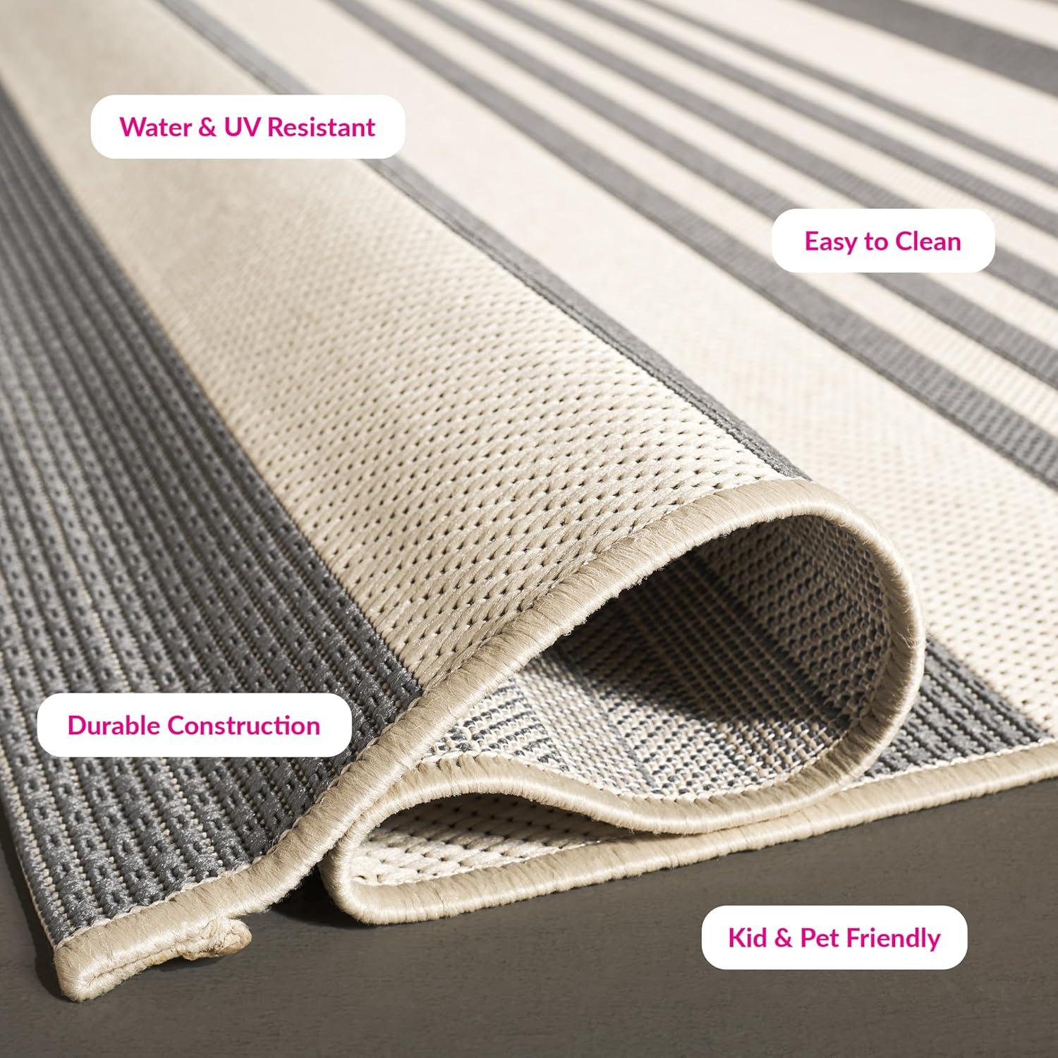 image:imageSAFAVIEH Courtyard Collection 8 x 11 BeigeSweet Pea CY6062 Stripe Indoor Outdoor Waterproof EasyCleaning Patio Backyard Mudroom AreaRugGreyBone